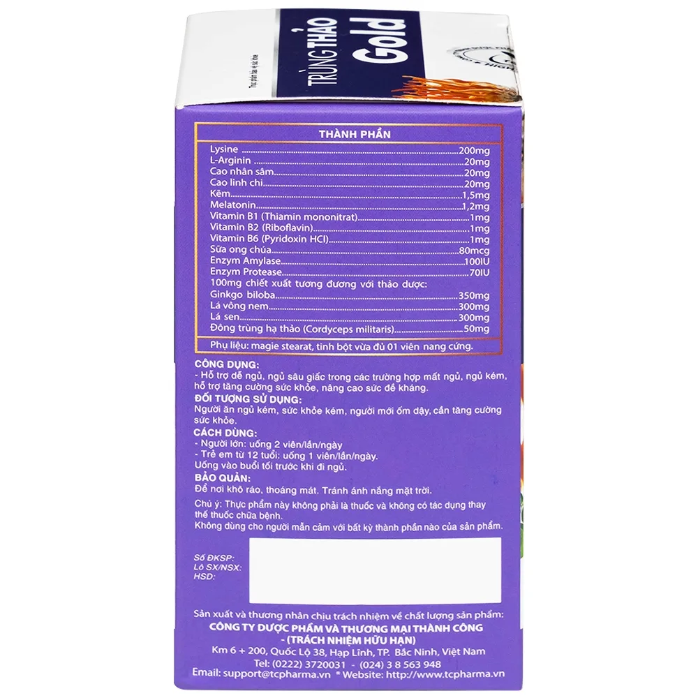 Hình ảnh Viên uống Trùng Thảo Gold Thành Công hỗ trợ dễ ngủ, ngủ sâu giấc (30 viên)
