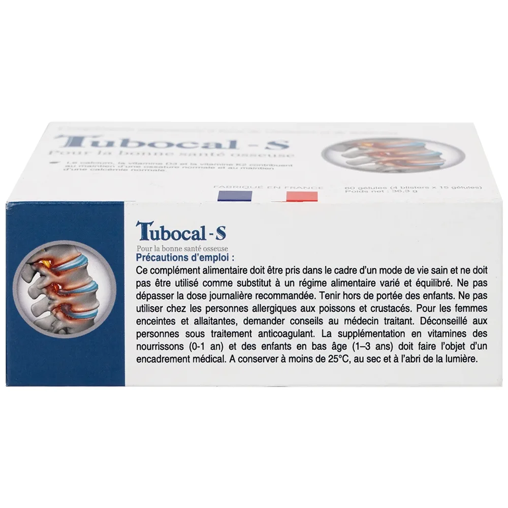 Hình ảnh Viên uống Tubocal-S Lustrel bổ sung canxi, vitamin D3 và vitamin K2, giúp xương và răng chắc khỏe (4 vỉ x 15 viên)