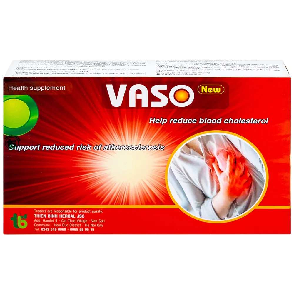 Hình ảnh Viên uống Vaso New Thiên Bình hỗ trợ giảm cholesterol máu (3 vỉ x 10 viên)