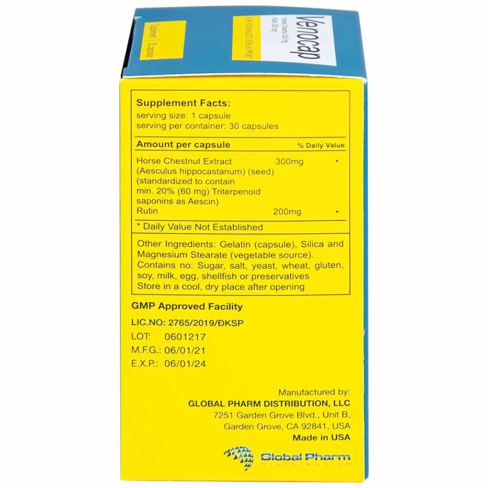 Hình ảnh Viên uống Venocap Global Pharm giúp cải thiện các triệu chứng suy giãn tính mạch (30 viên)
