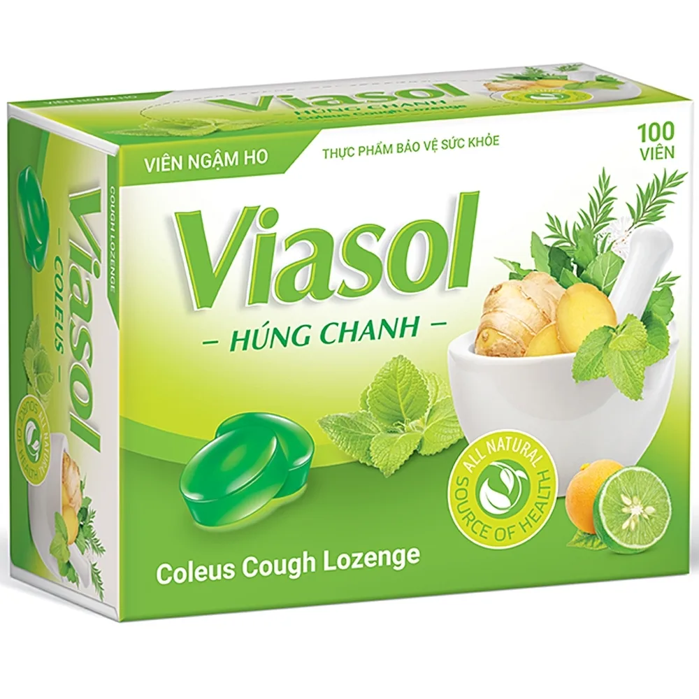Hình ảnh Viên ngậm ho Viasol húng chanh Vietnat giúp thông cổ, mát họng, làm dịu nhanh cảm giác ngứa rát (100 viên)