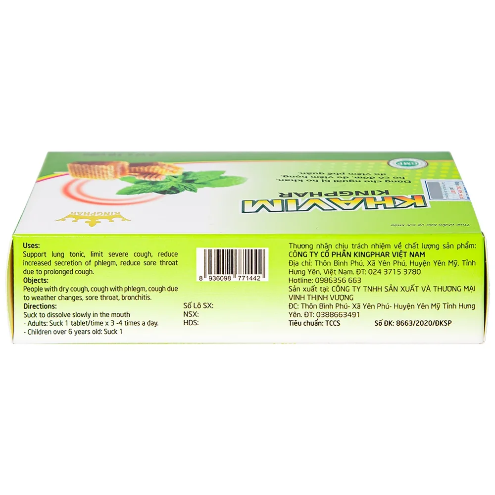Hình ảnh Viên ngậm Khavim Kingphar dùng cho người bị ho khan, ho có đờm (2 vỉ x 10 viên)