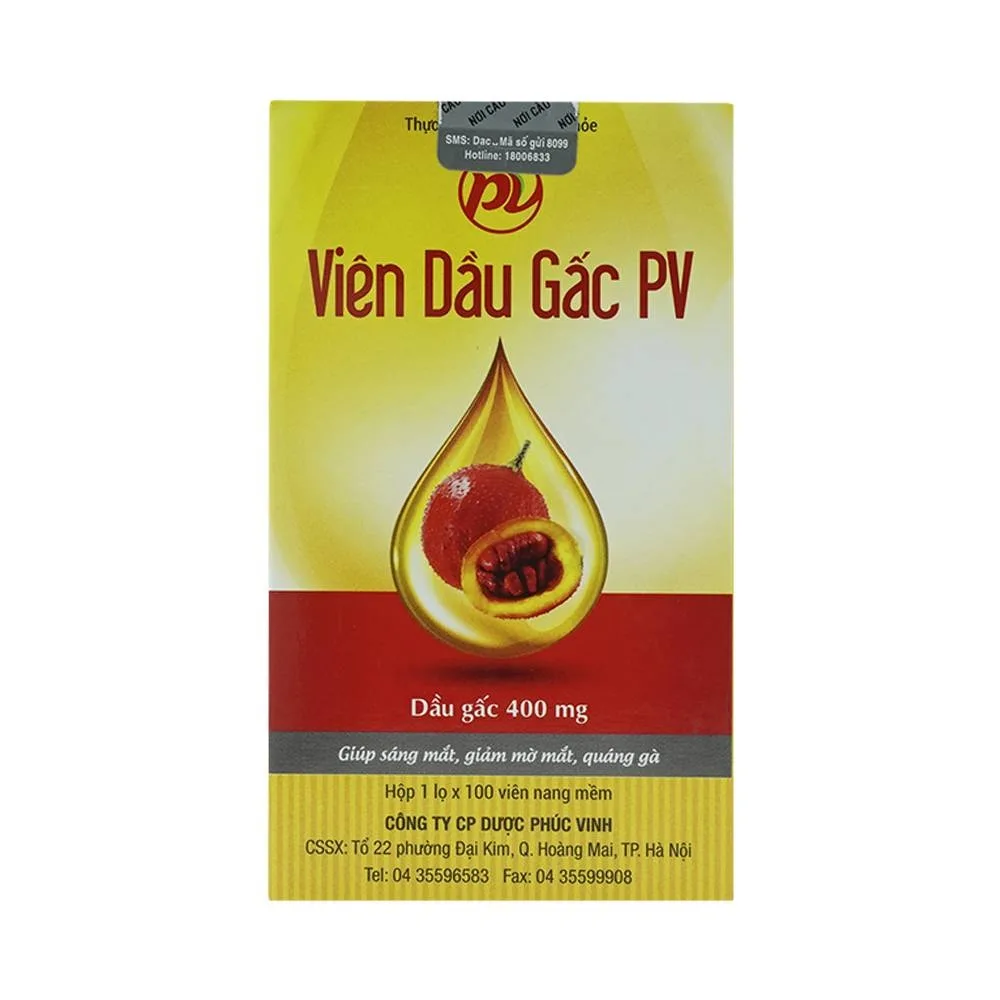 Hình ảnh Viên Dầu Gấc PV hỗ trợ giúp làm sáng mắt, giảm khô mắt, mờ mắt, quáng gà (100 viên)