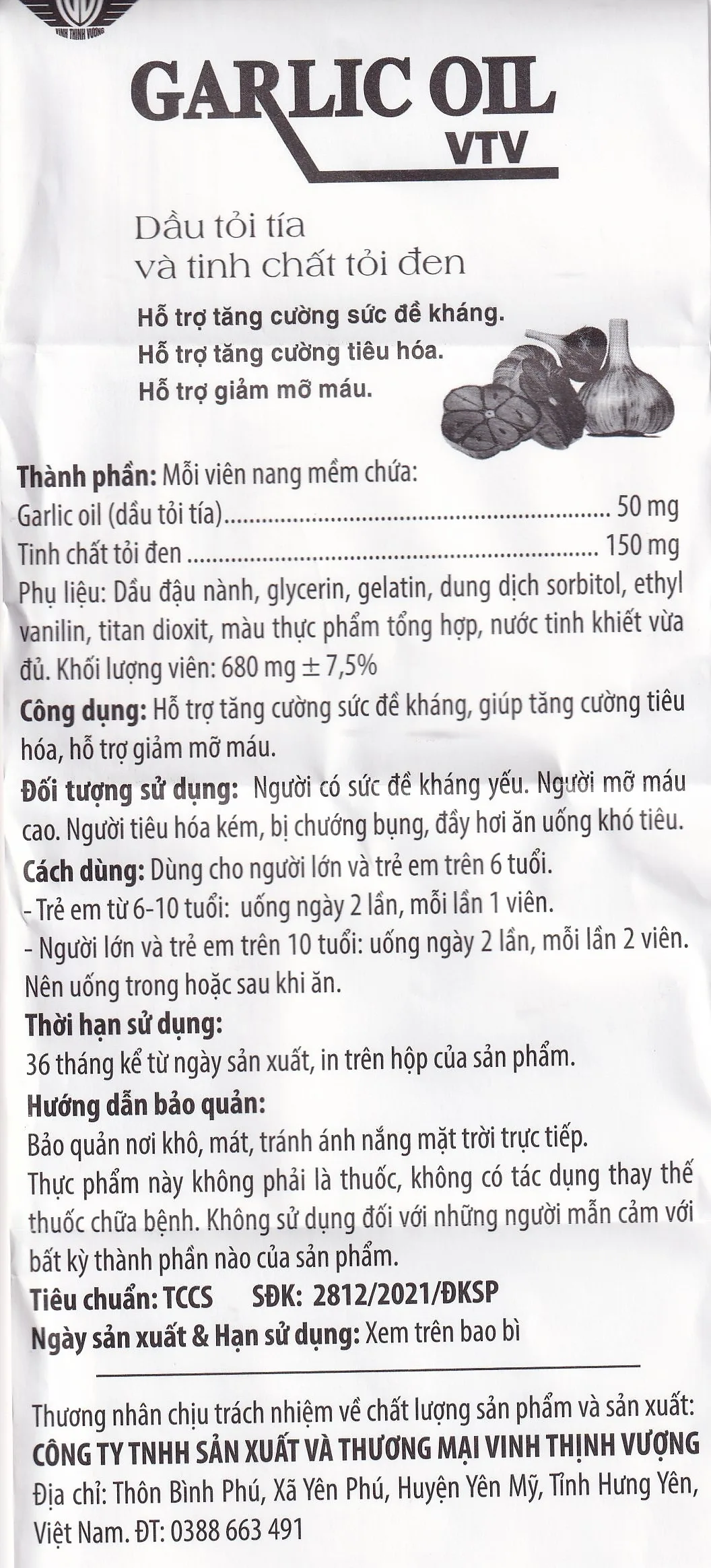 Hình ảnh Viên dầu tỏi đen Garlics Oil VTV hỗ trợ tăng cường sức đề kháng (60 viên)