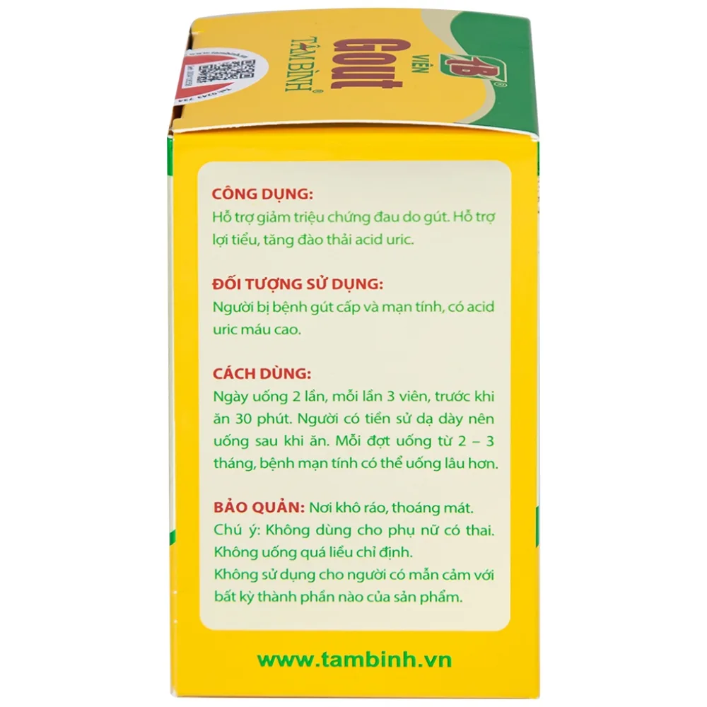Hình ảnh Viên Gout Tâm Bình hỗ trợ giảm triệu chứng đau do gút (60 viên)