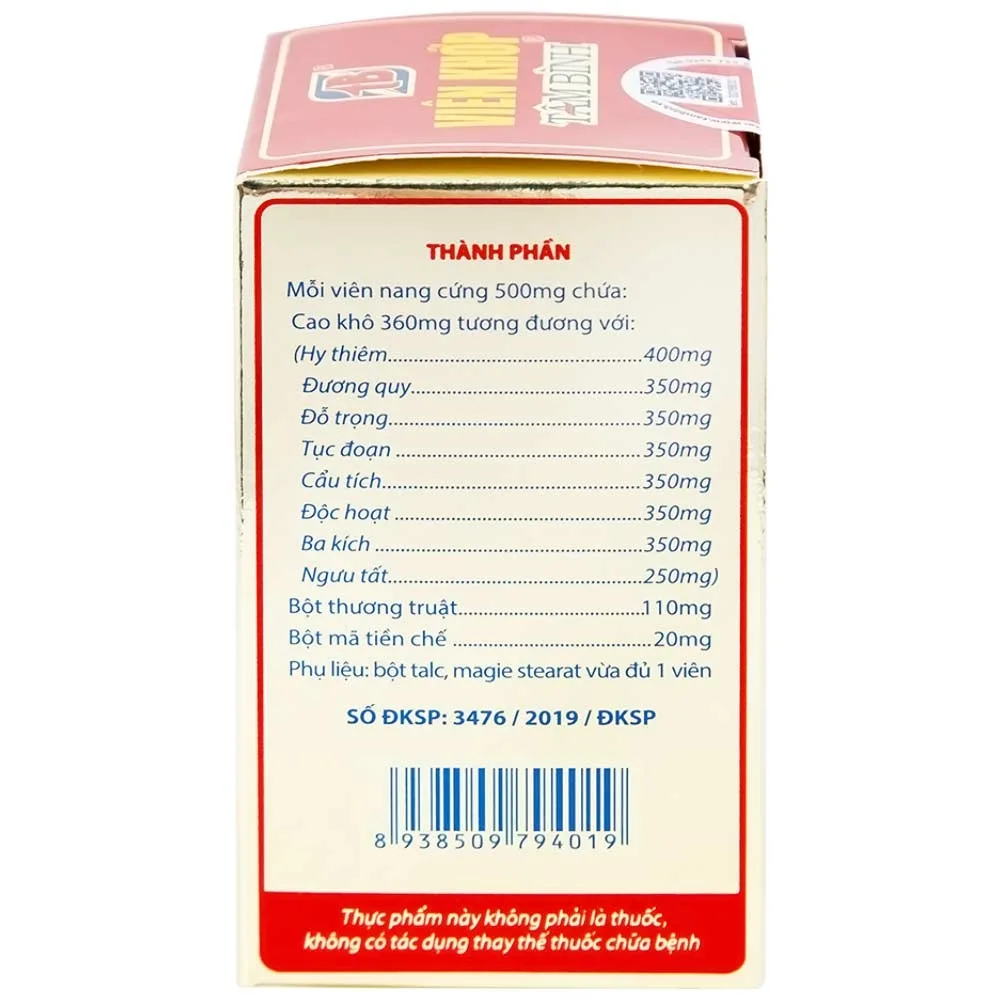 Hình ảnh Viên khớp Tâm Bình hỗ trợ giảm các triệu chứng của thoái hóa khớp, viêm khớp (60 viên)