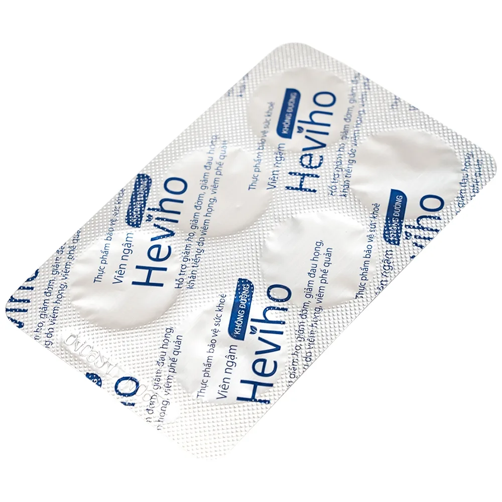 Hình ảnh Viên ngậm không đường Heviho Thái Minh hỗ trợ giảm ho, giảm đờm, giảm đau họng (3 vỉ x 6 viên)