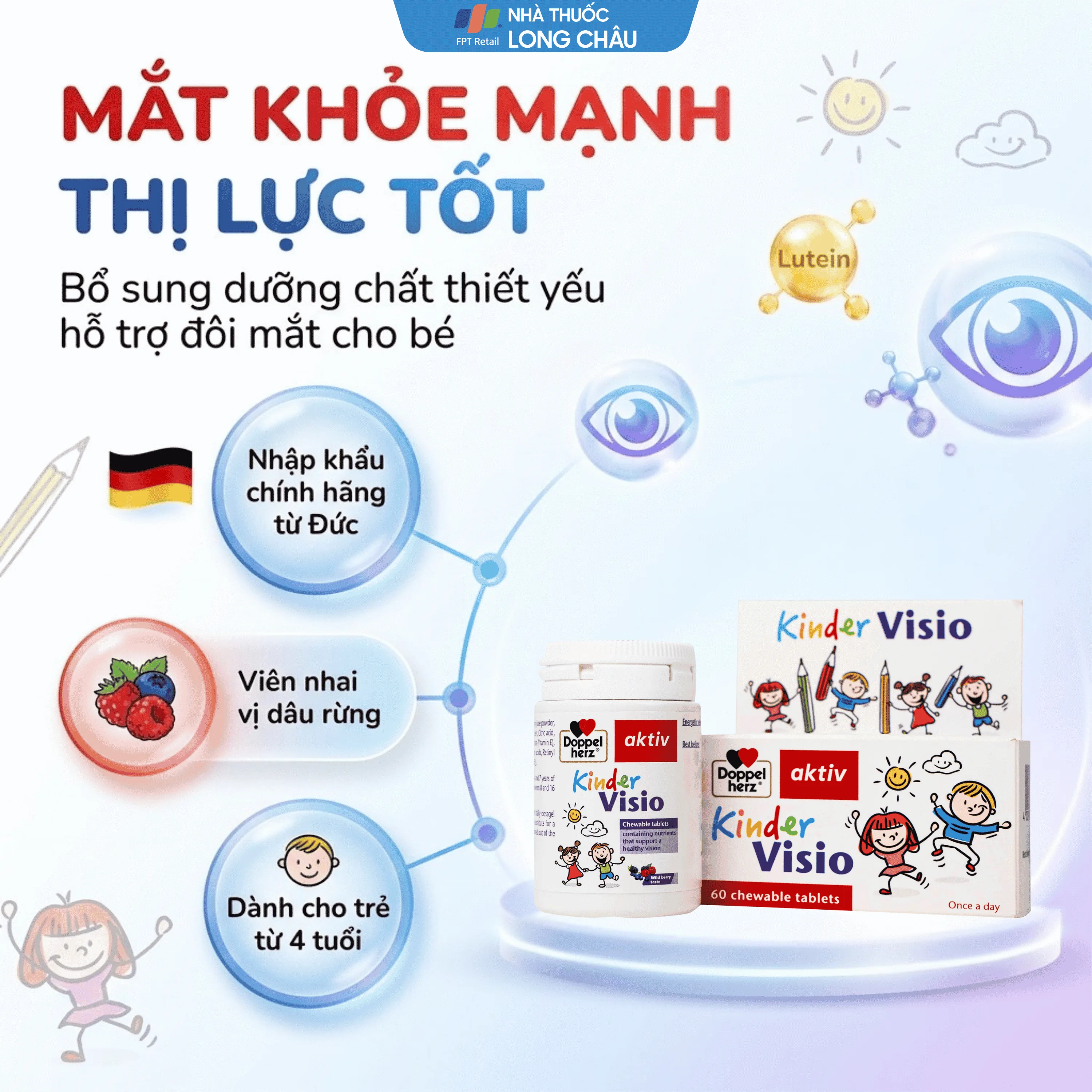 Hình ảnh Viên nhai giúp mắt khỏe mạnh và tăng cường thị lực cho bé Doppelherz Aktiv Kinder Visio 60v