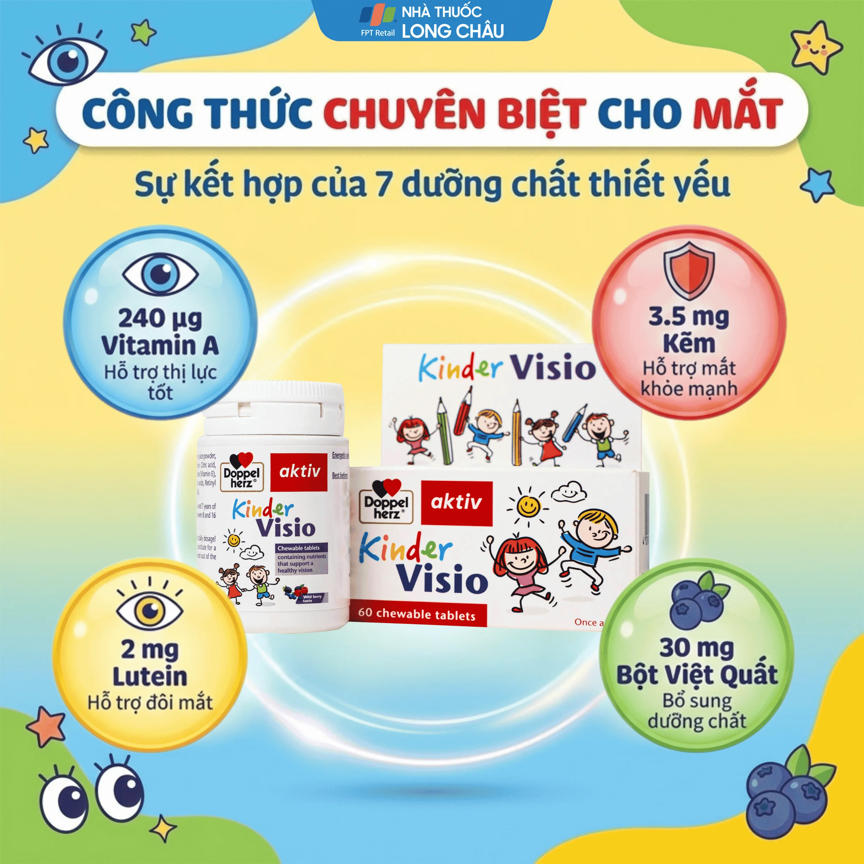 Hình ảnh Viên nhai giúp mắt khỏe mạnh và tăng cường thị lực cho bé Doppelherz Aktiv Kinder Visio 60v
