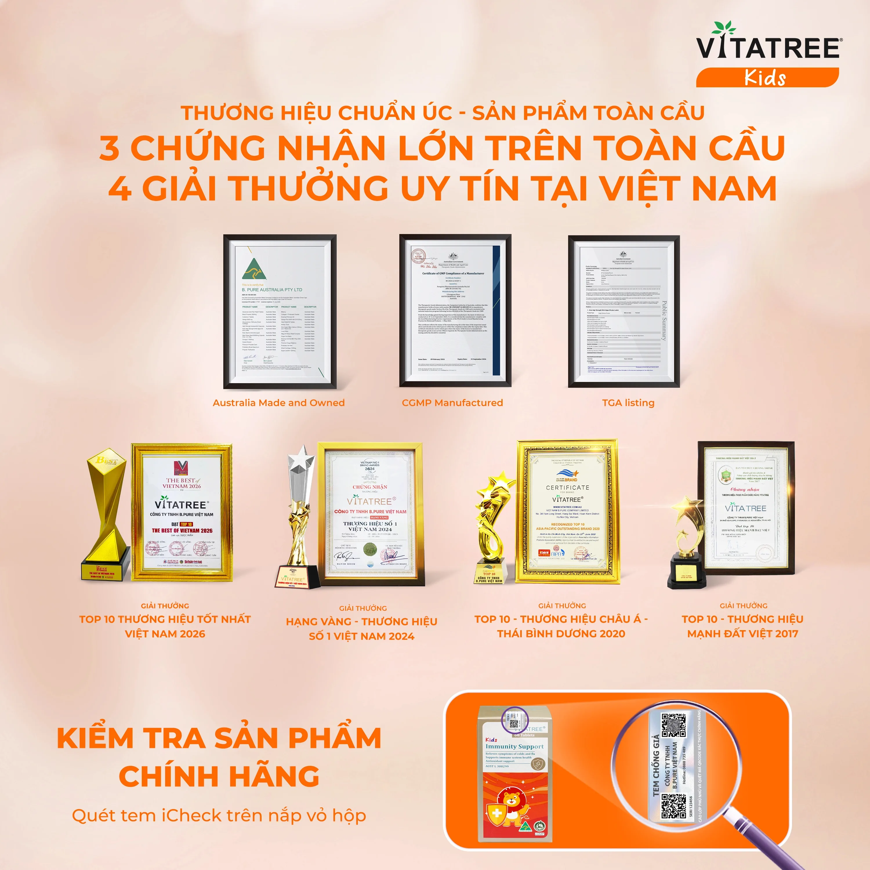 Hình ảnh Viên nhai hỗ trợ tăng cường sức đề kháng cho trẻ Vitatree Kids Immunity Support (Hộp 60 viên)