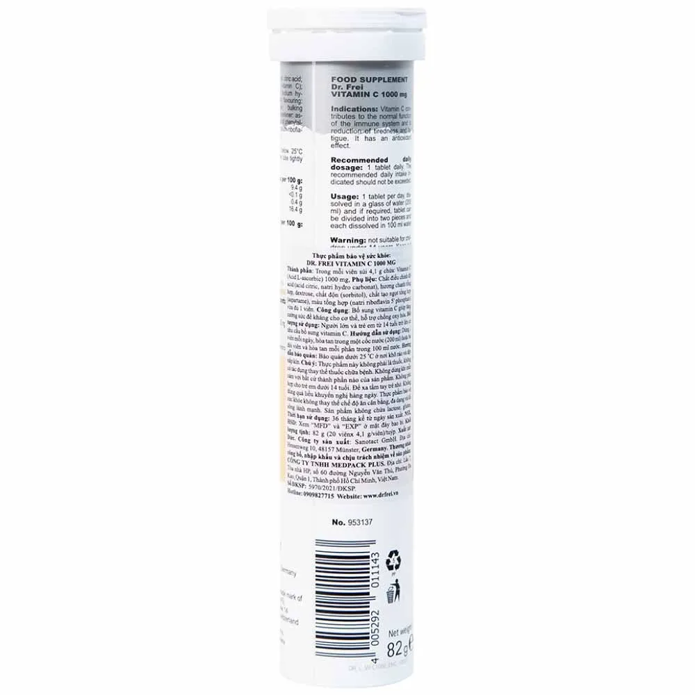 Hình ảnh Viên sủi Vitamin C 1000mg Dr. Frei tăng cường sức đề kháng cho cơ thể, hỗ trợ chống oxy hóa (20 viên)
