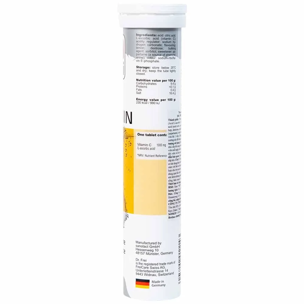 Hình ảnh Viên sủi Vitamin C 1000mg Dr. Frei tăng cường sức đề kháng cho cơ thể, hỗ trợ chống oxy hóa (20 viên)