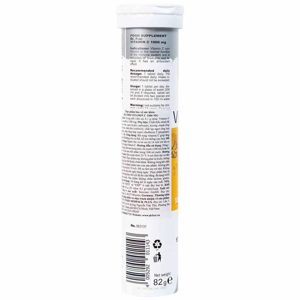 Hình ảnh Viên sủi Vitamin C 1000mg Dr. Frei tăng cường sức đề kháng cho cơ thể, hỗ trợ chống oxy hóa (20 viên)