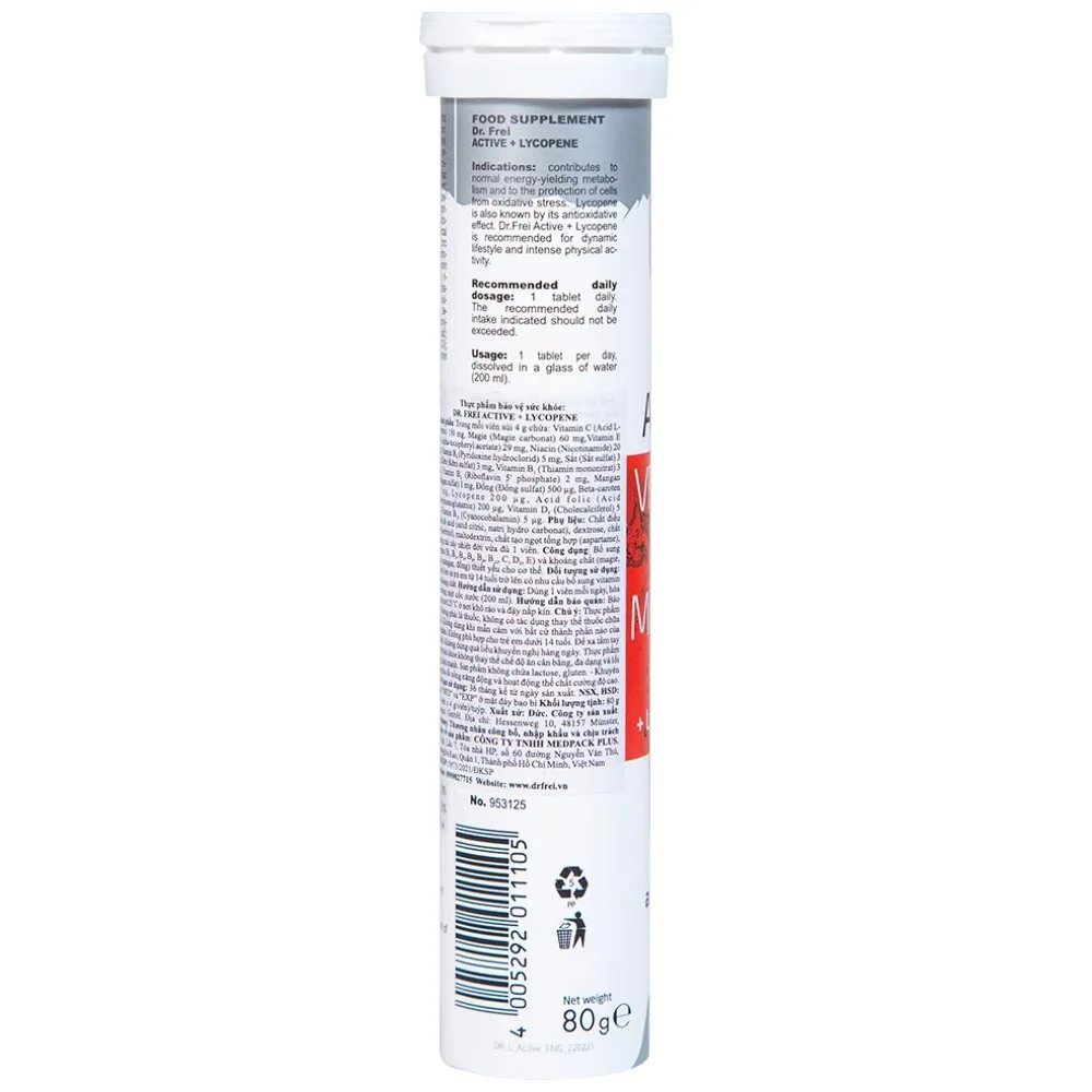 Hình ảnh Viên sủi Active Vitamins And Minerals Dr. Frei Active + Lycopene bổ sung vitamin và khoáng chất cho cơ thể (20 viên)