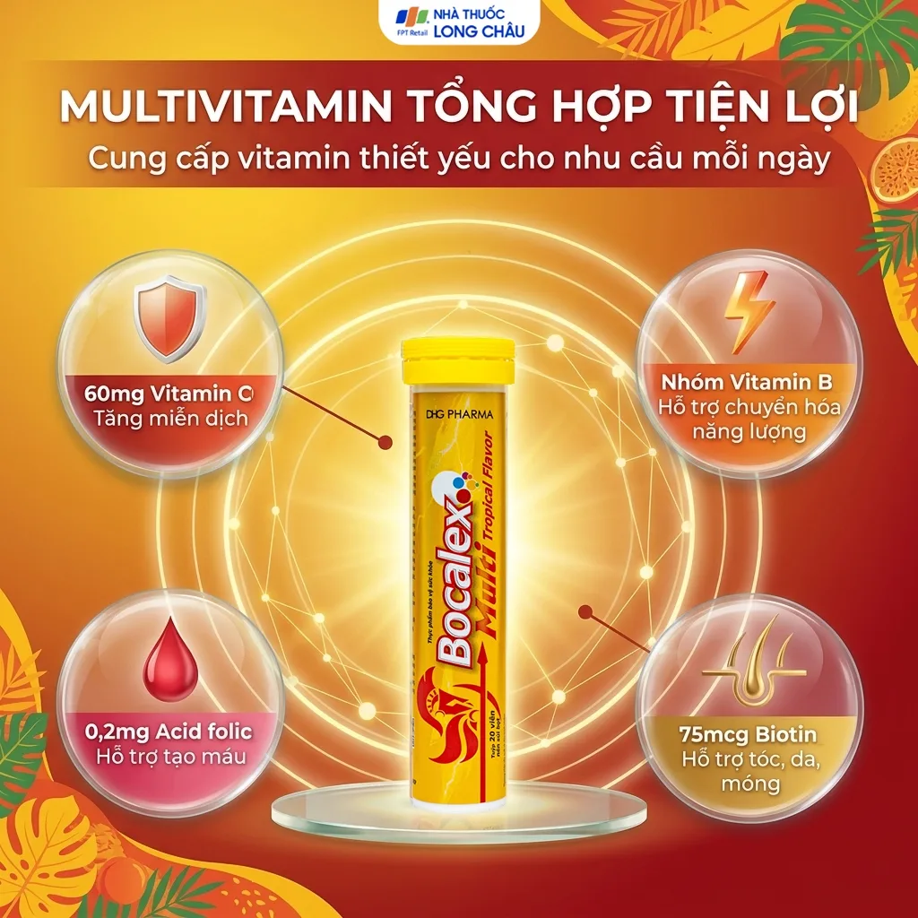 Hình ảnh Viên sủi giúp nâng cao sức đề kháng Bocalex Multi Tropical Flavor DHG Pharma (20 viên)