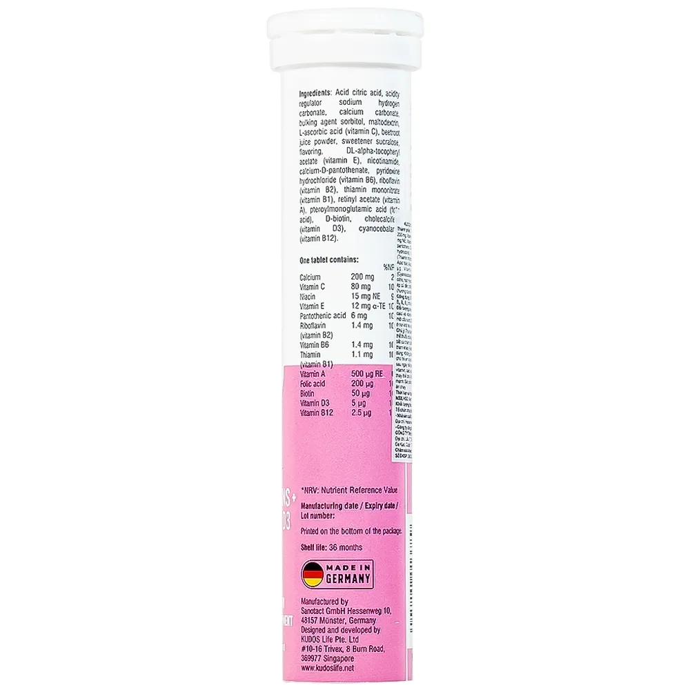 Hình ảnh Viên sủi Kudos Kids Multivitamins Plus Calcium & D3 hương dưa hấu giúp bổ sung calci và vitamin cho cơ thể (20 viên)