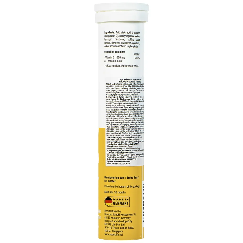 Hình ảnh Viên sủi Kudos Vitamin C 1000mg hương chanh giúp bổ sung vitamin C cho cơ thể (20 viên)