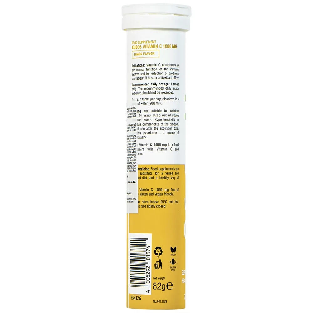 Hình ảnh Viên sủi Kudos Vitamin C 1000mg hương chanh giúp bổ sung vitamin C cho cơ thể (20 viên)