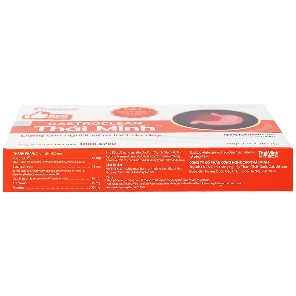 Hình ảnh Viên nang cứng Gastroclean Thái Minh dùng cho người viêm loét dạ dày (2 vỉ x 10 viên)