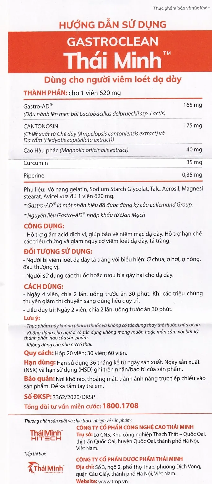 Hình ảnh Viên nang cứng Gastroclean Thái Minh dùng cho người viêm loét dạ dày (2 vỉ x 10 viên)