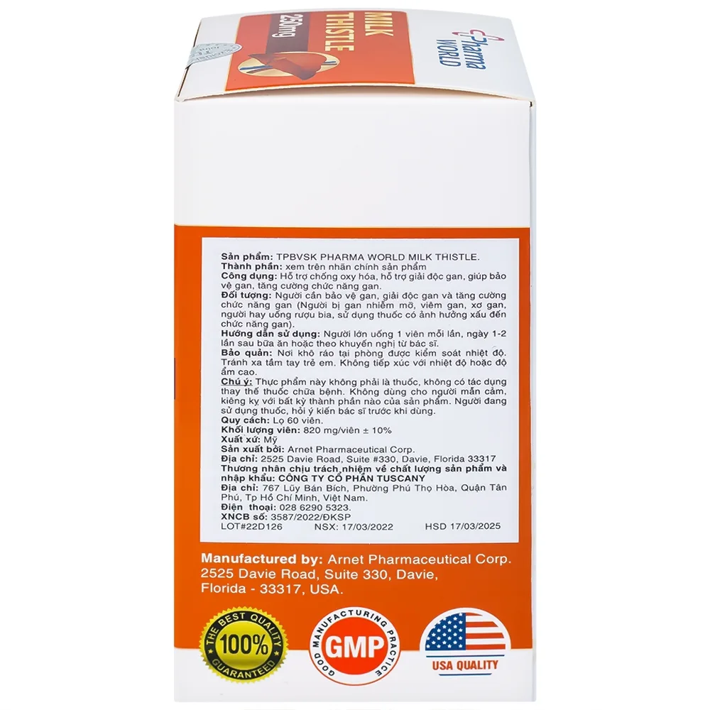 Hình ảnh Viên uống Milk Thistle Pharma World hỗ trợ chống oxy hóa, giải độc gan (60 viên)