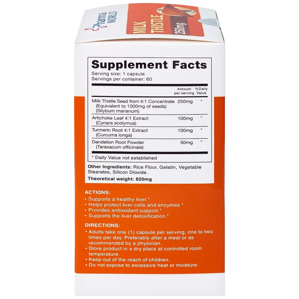 Hình ảnh Viên uống Milk Thistle Pharma World hỗ trợ chống oxy hóa, giải độc gan (60 viên)