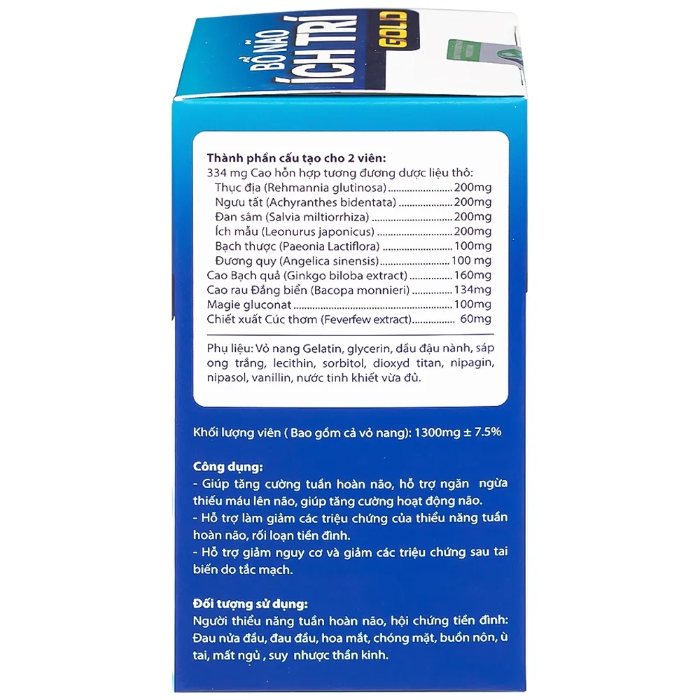 Hình ảnh Bổ Não Ích Trí Gold Tất Thành tăng cường tuần hoàn não (60 viên)