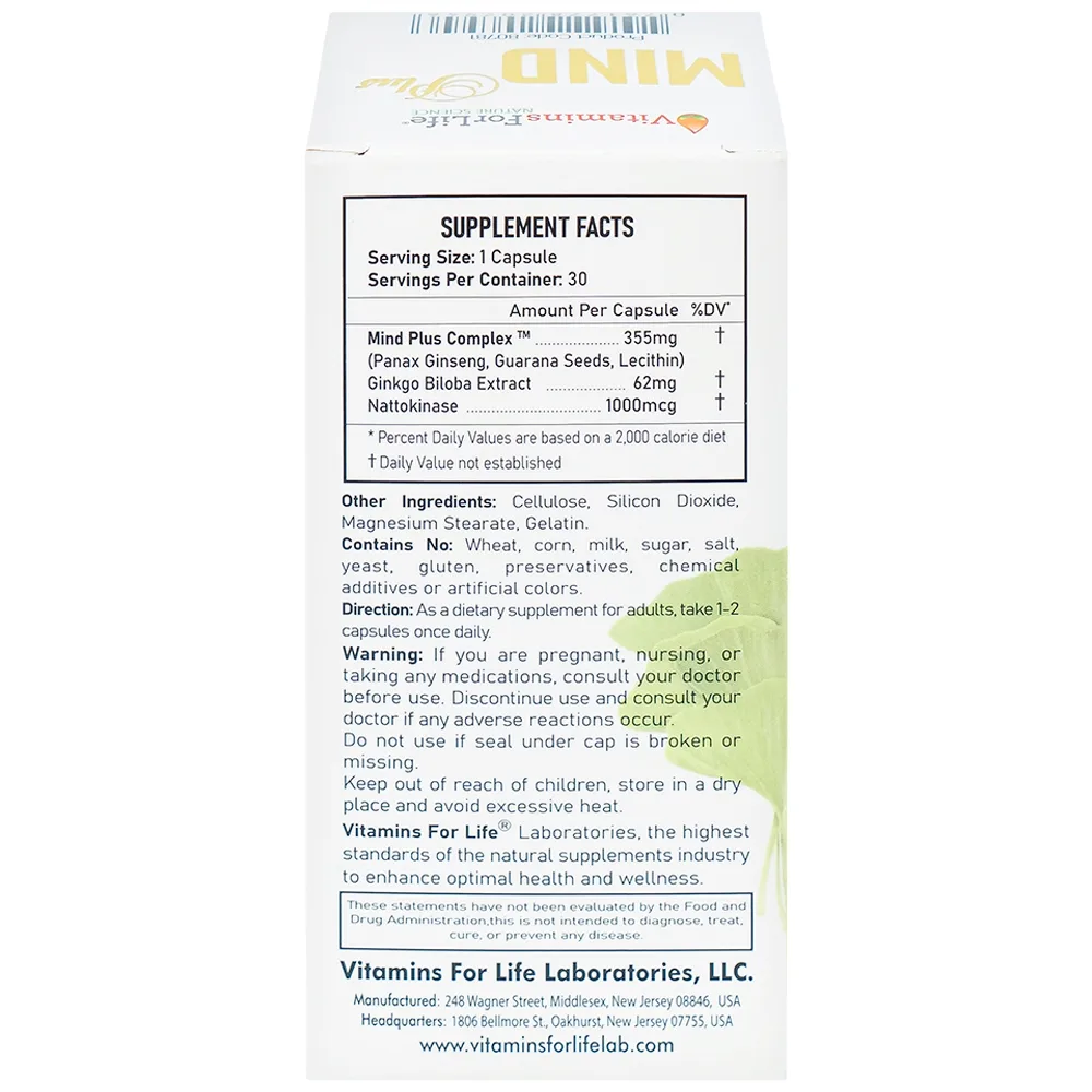 Hình ảnh Viên uống Mind Plus Vitamins For Life tăng cường tuần hoàn não, cải thiện trí nhớ (30 viên) 