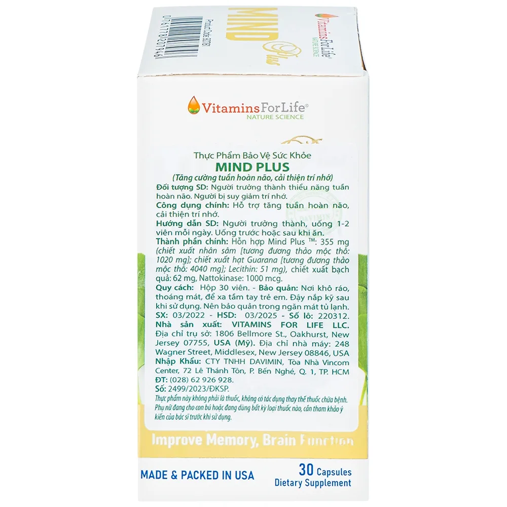 Hình ảnh Viên uống Mind Plus Vitamins For Life tăng cường tuần hoàn não, cải thiện trí nhớ (30 viên) 