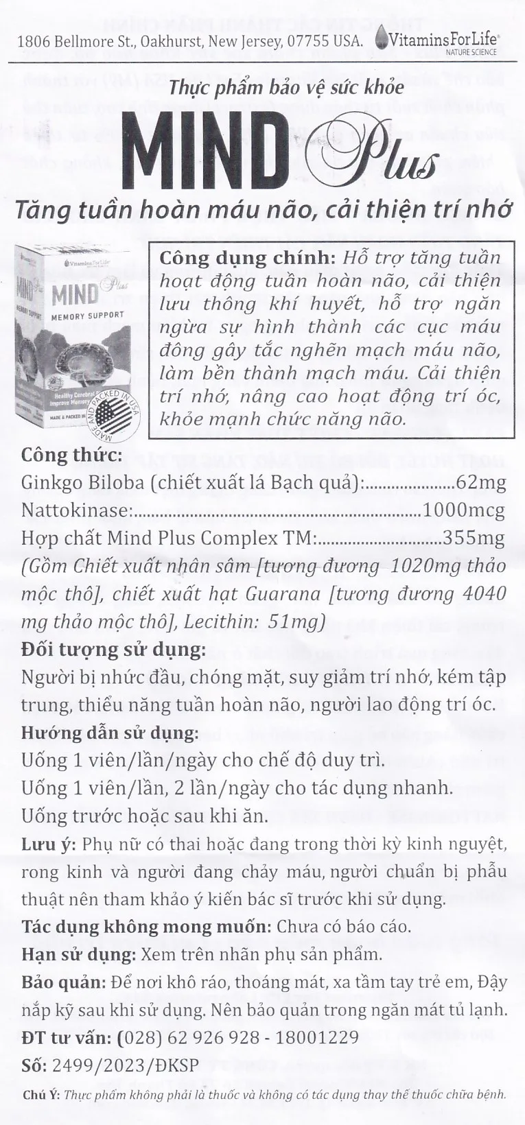 Hình ảnh Viên uống Mind Plus Vitamins For Life tăng cường tuần hoàn não, cải thiện trí nhớ (30 viên) 