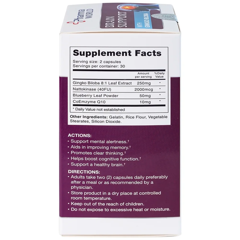 Hình ảnh Viên uống Brain Support Pharma World hỗ trợ sức khỏe cho não (60 viên)