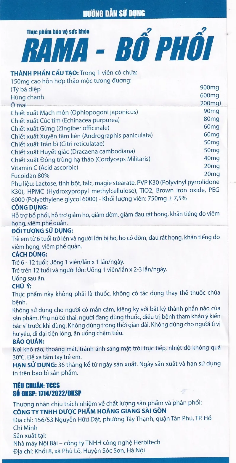 Hình ảnh Viên uống Rama Bổ Phổi hỗ trợ bổ phổi, giảm ho (30 viên)