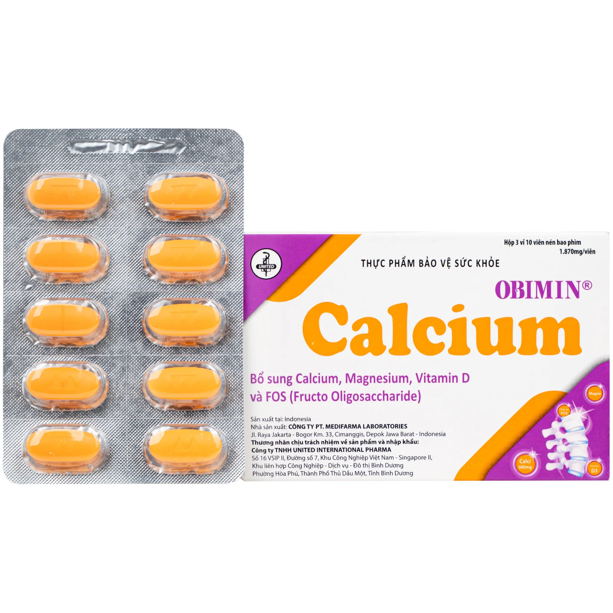 Hình ảnh Viên uống bổ sung Calci, Magne Obimin Calcium United (3 vỉ x 10 viên)
