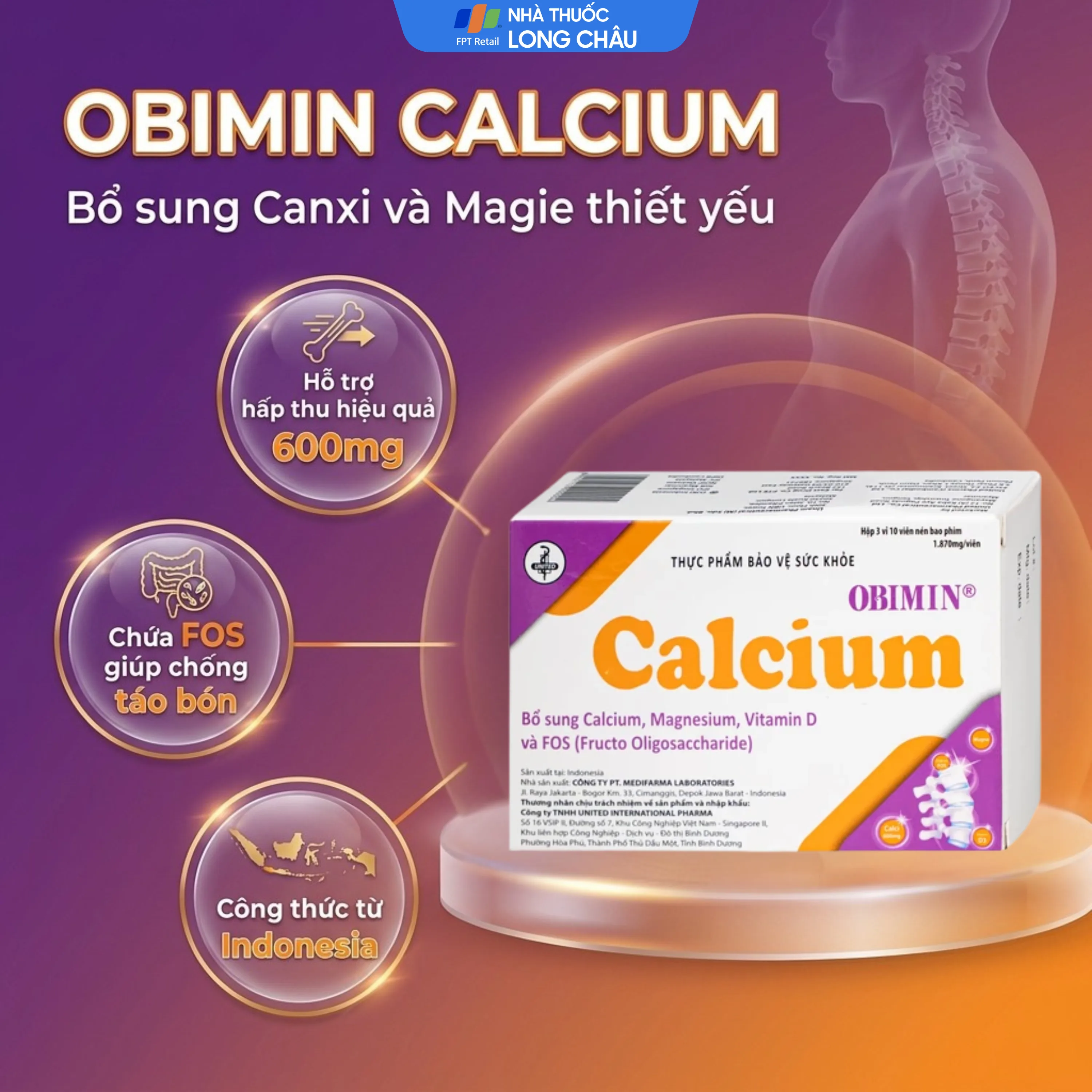 Hình ảnh Viên uống bổ sung Calci, Magne Obimin Calcium United (3 vỉ x 10 viên)