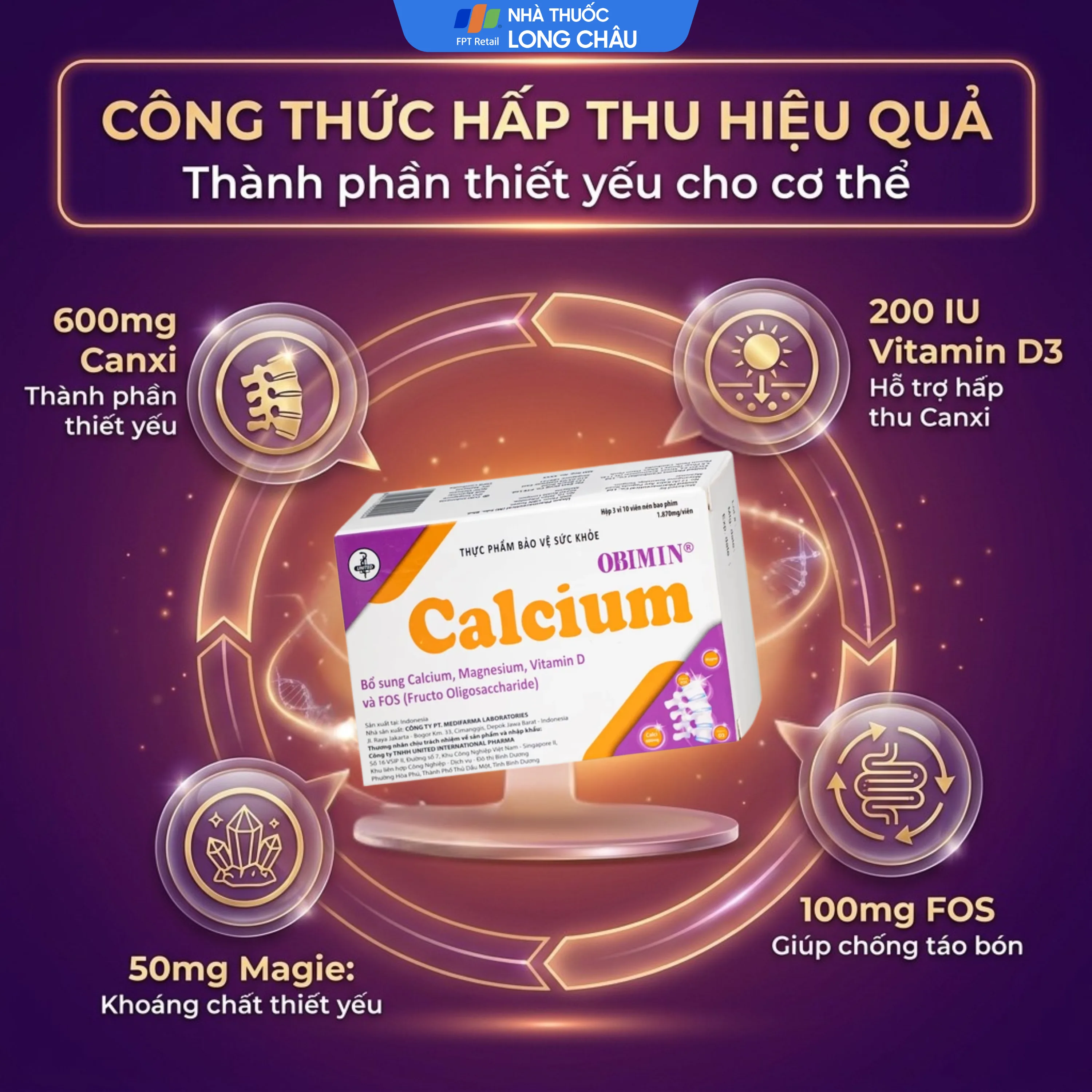 Hình ảnh Viên uống bổ sung Calci, Magne Obimin Calcium United (3 vỉ x 10 viên)
