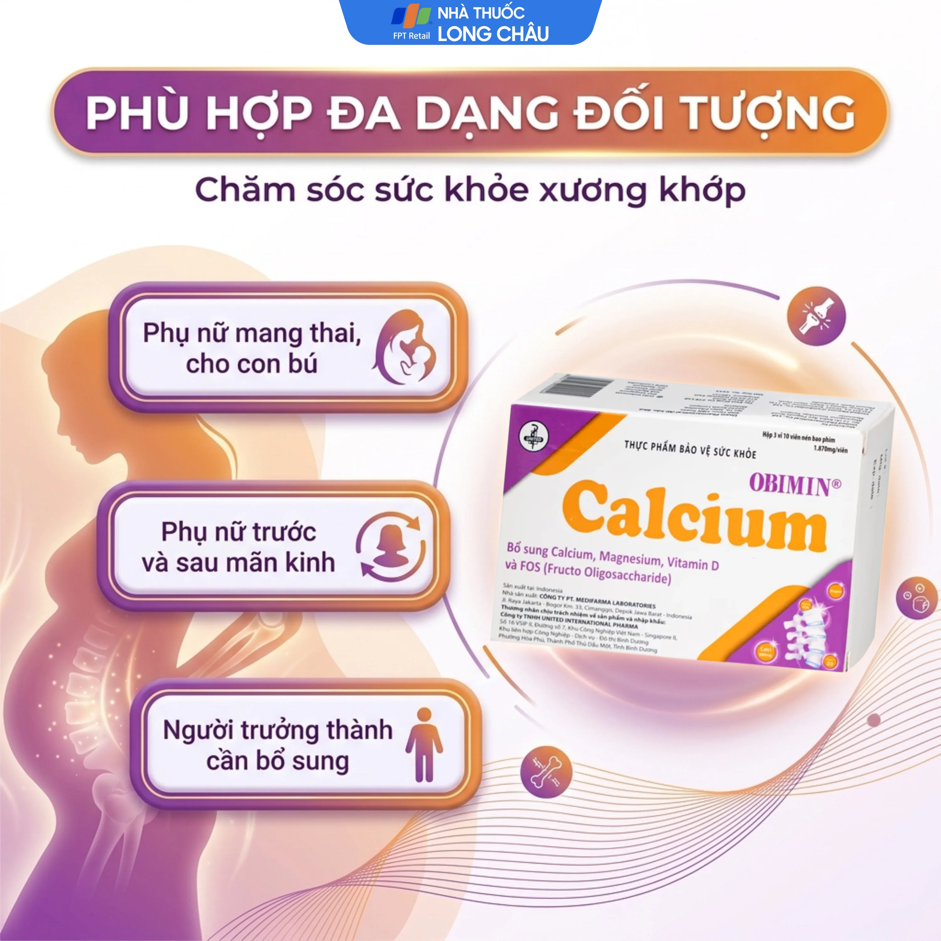 Hình ảnh Viên uống bổ sung Calci, Magne Obimin Calcium United (3 vỉ x 10 viên)