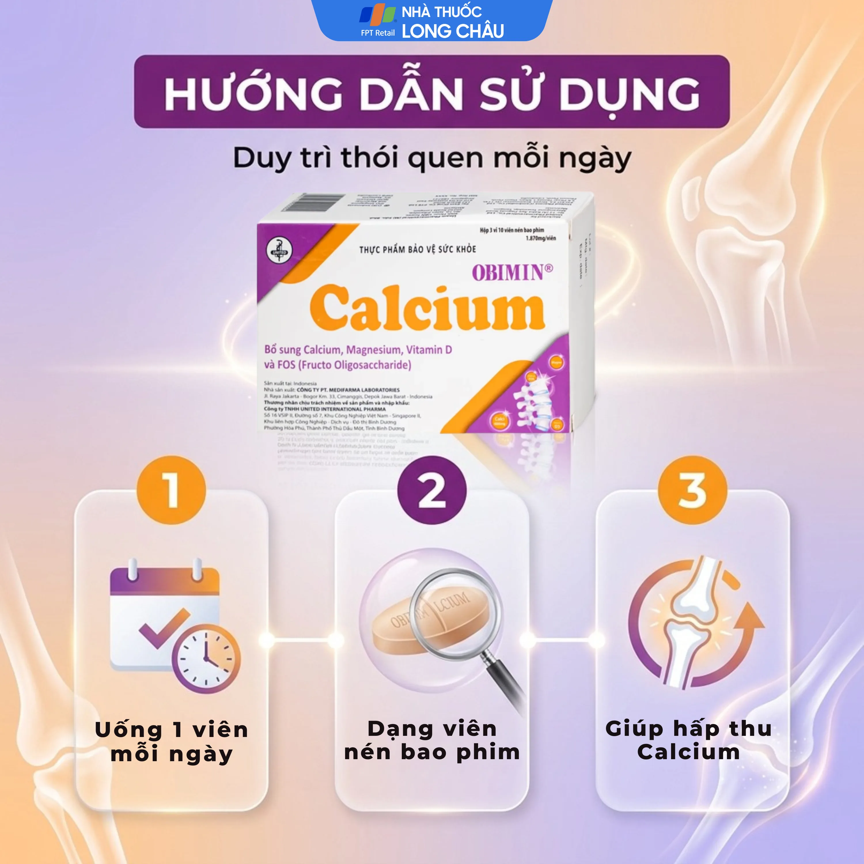 Hình ảnh Viên uống bổ sung Calci, Magne Obimin Calcium United (3 vỉ x 10 viên)