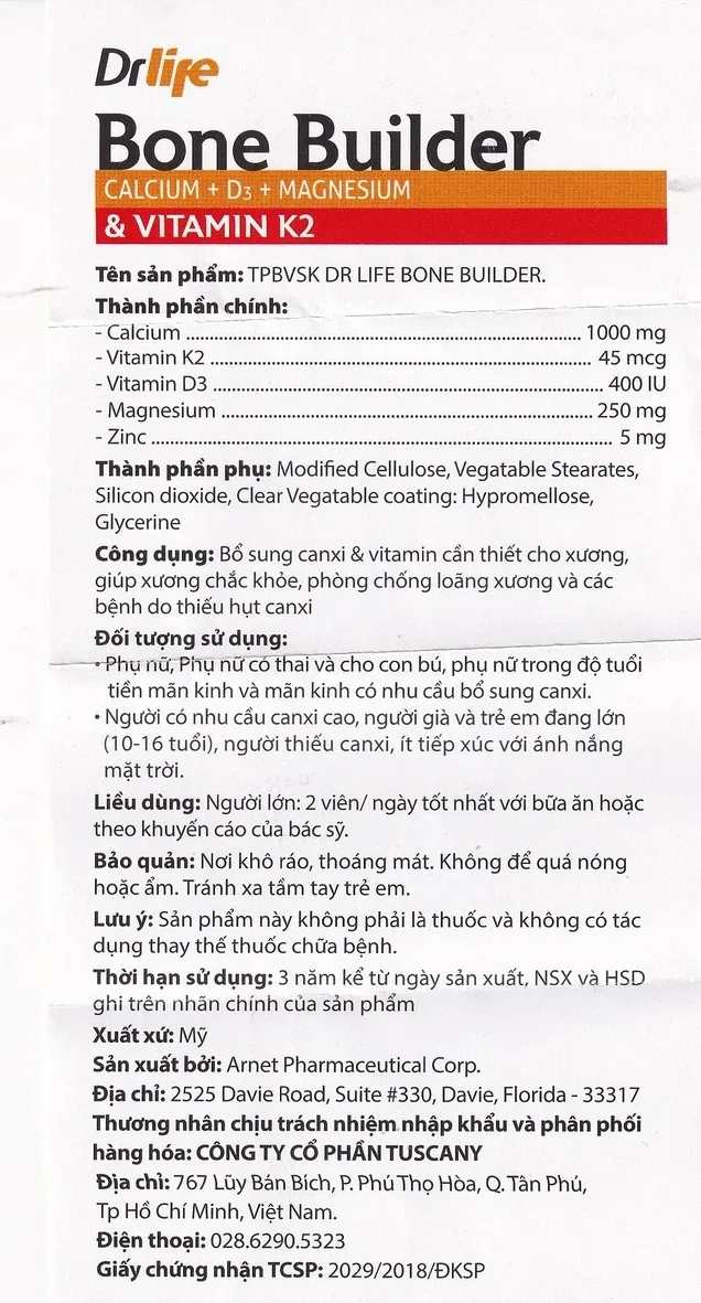 Hình ảnh Viên uống Bone Builder Drlife bổ sung canxi và vitamin cho xương (60 viên)