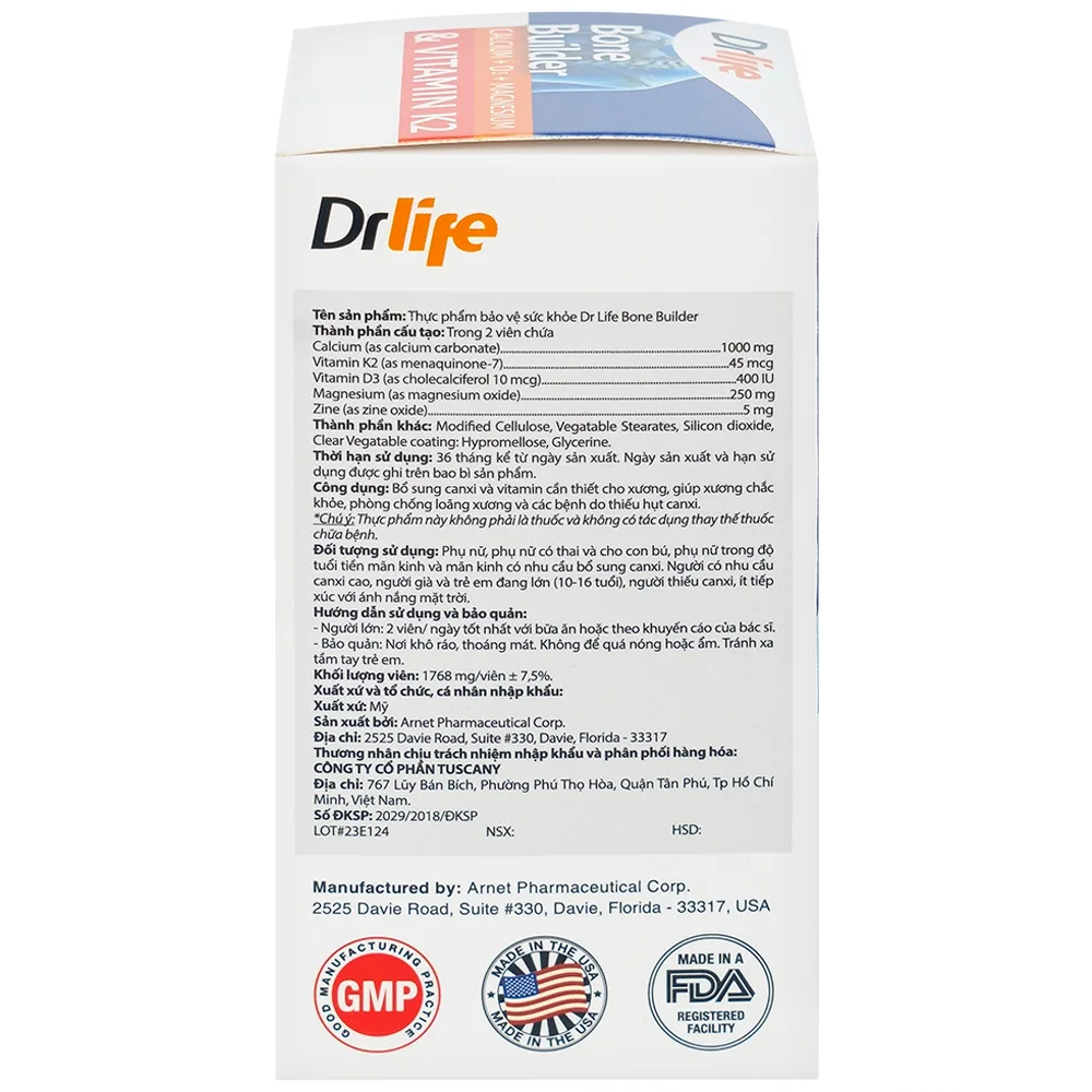 Hình ảnh Viên uống Bone Builder Drlife bổ sung canxi và vitamin cho xương (60 viên)