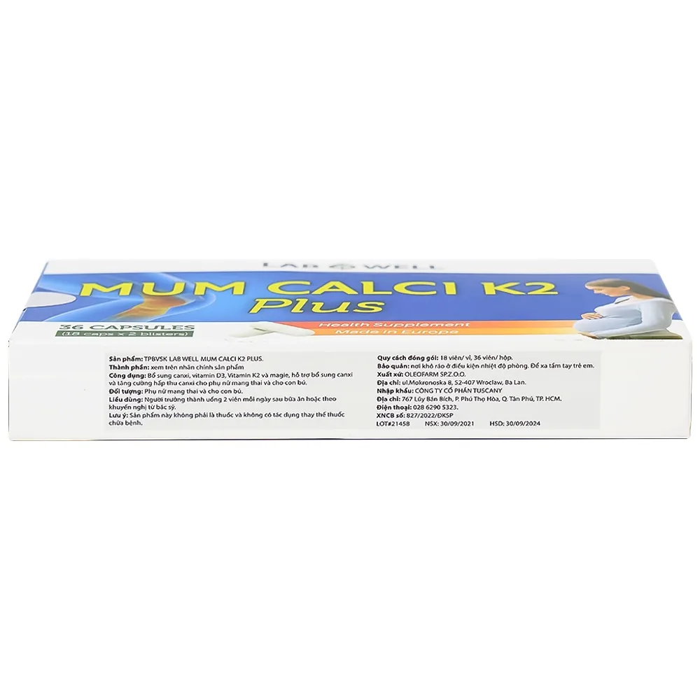 Hình ảnh Viên uống Mum Calci K2 Plus Lab Well bổ sung canxi cho phụ nữ mang thai và cho con bú (2 vỉ x 18 viên)