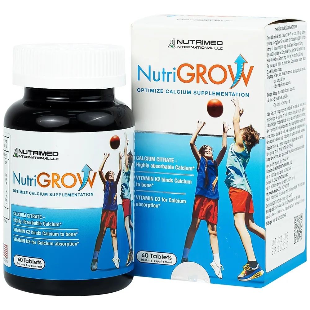 Hình ảnh Viên uống NutriGrow Nutrimed bổ sung canxi, vitamin D3, vitamin K2, hấp thu canxi (60 viên)