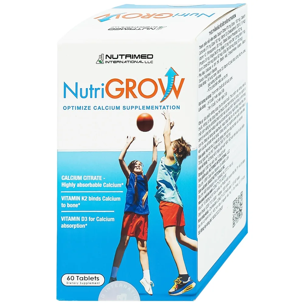 Hình ảnh Viên uống NutriGrow Nutrimed bổ sung canxi, vitamin D3, vitamin K2, hấp thu canxi (60 viên)