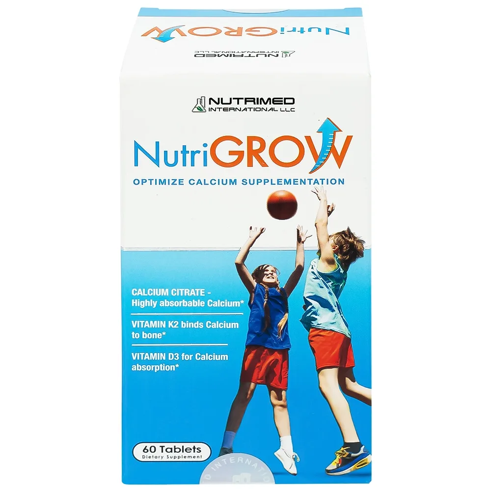 Hình ảnh Viên uống NutriGrow Nutrimed bổ sung canxi, vitamin D3, vitamin K2, hấp thu canxi (60 viên)