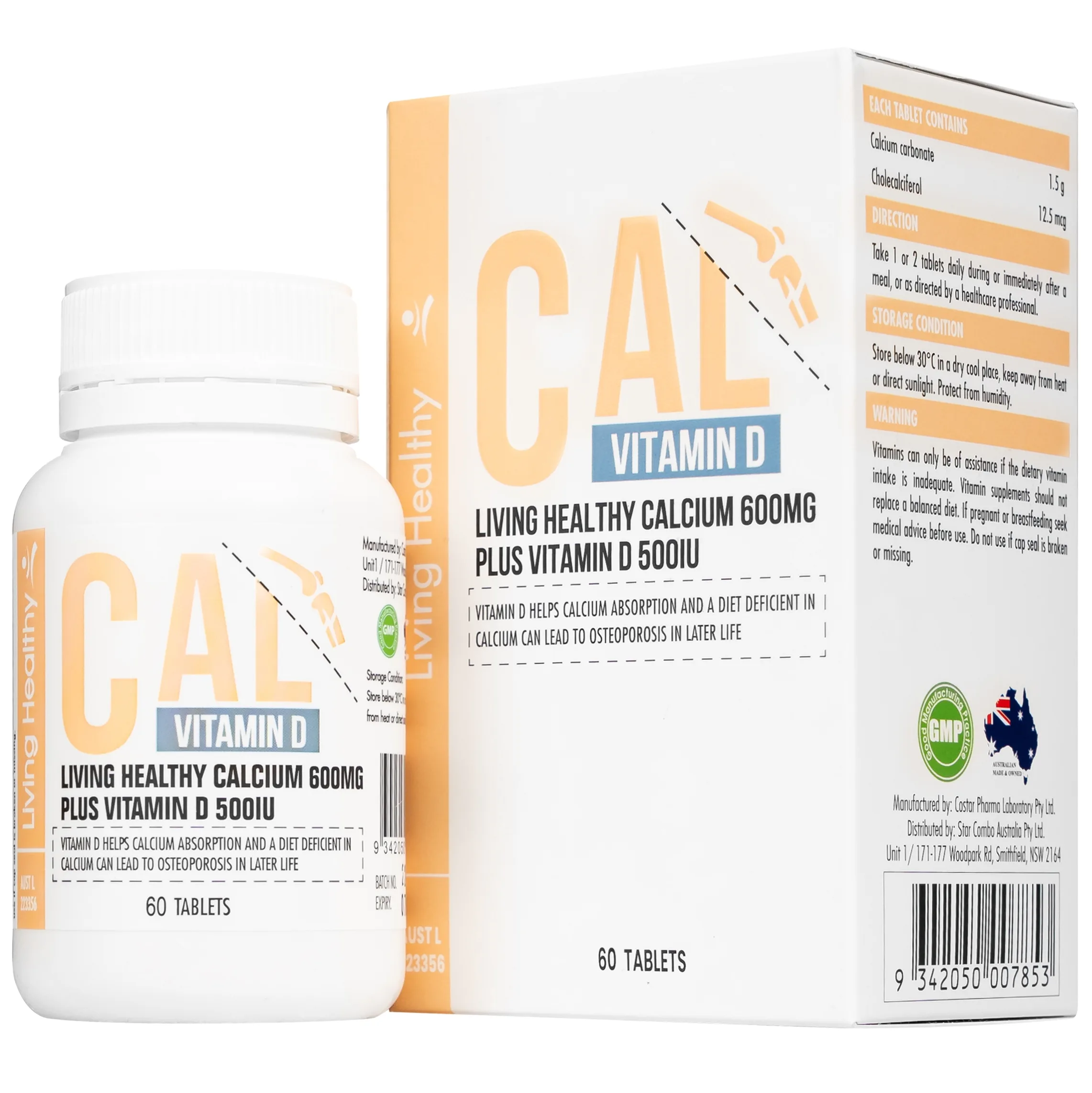 Hình ảnh Viên uống Living Healthy Calcium 600mg Plus Vitamin D 500IU hỗ trợ phát triển xương, răng (60 viên)