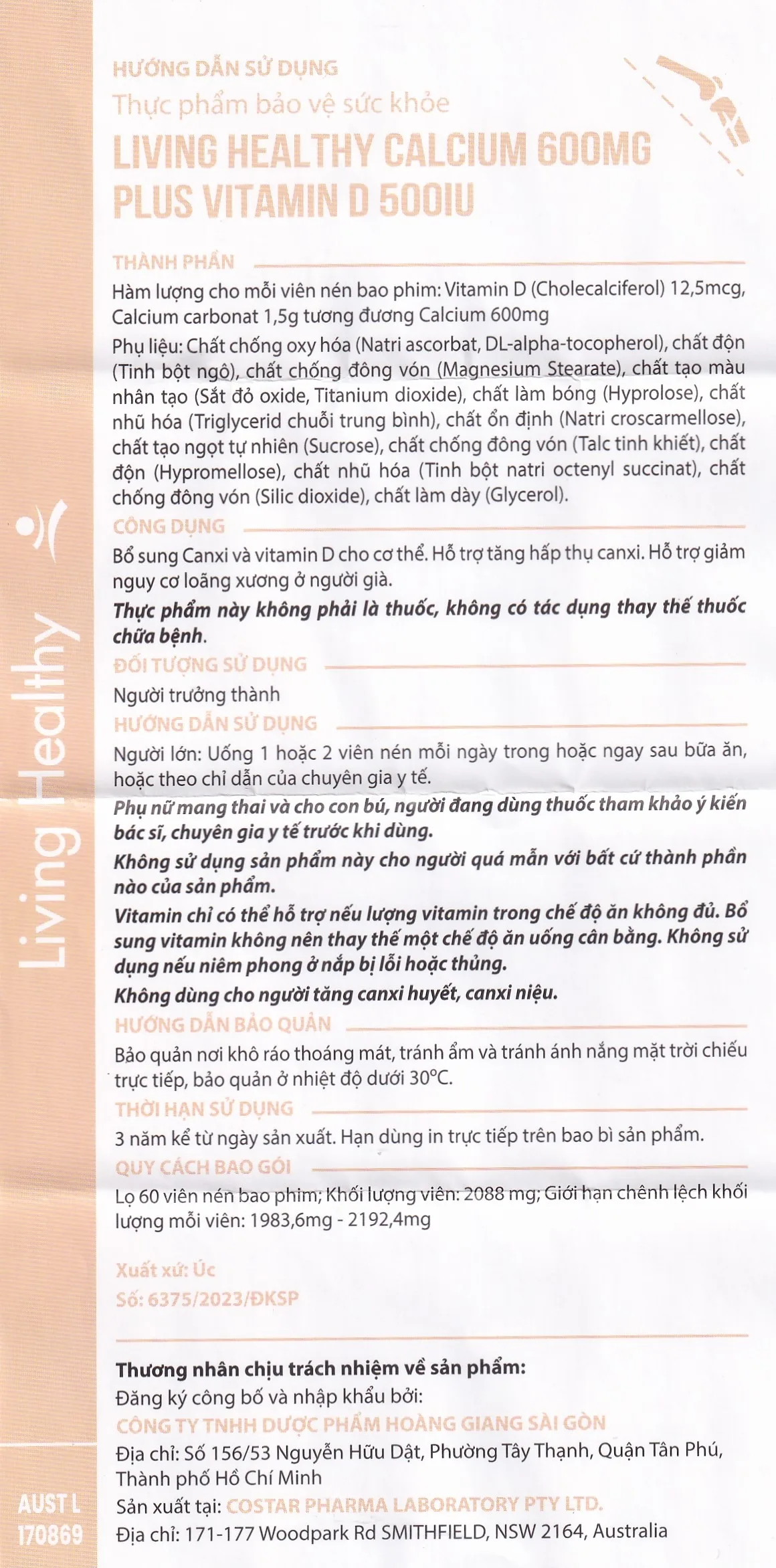 Hình ảnh Viên uống Living Healthy Calcium 600mg Plus Vitamin D 500IU hỗ trợ phát triển xương, răng (60 viên)