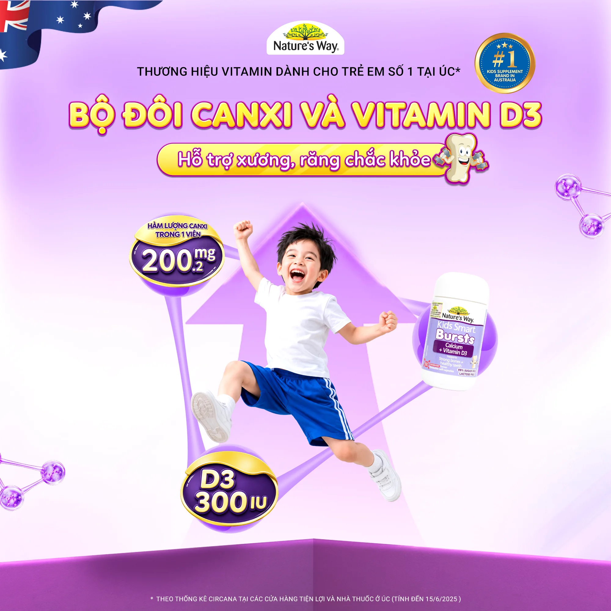 Hình ảnh Viên nhai bổ sung canxi và vitamin D3 giúp xương và răng chắc khỏe Nature's Way Kids Smart Bursts Calcium + Vitamin D3 (50 viên)