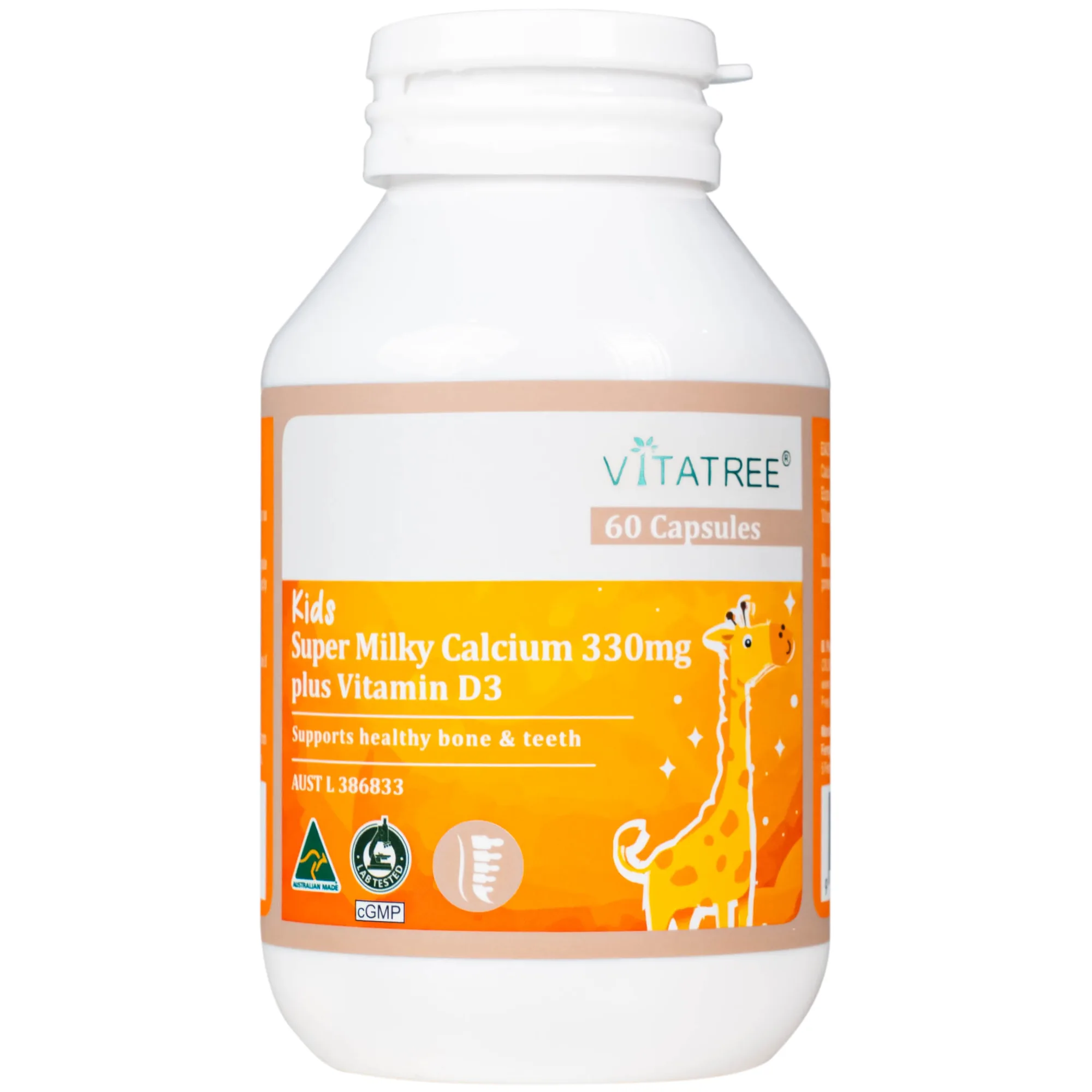 Hình ảnh Viên uống bổ sung canxi, Vitamin D3, giúp xương răng chắc khoẻ Vitatree Kids Super Milky Calcium 330mg plus Vitamin D3 (Hộp 60 viên)
