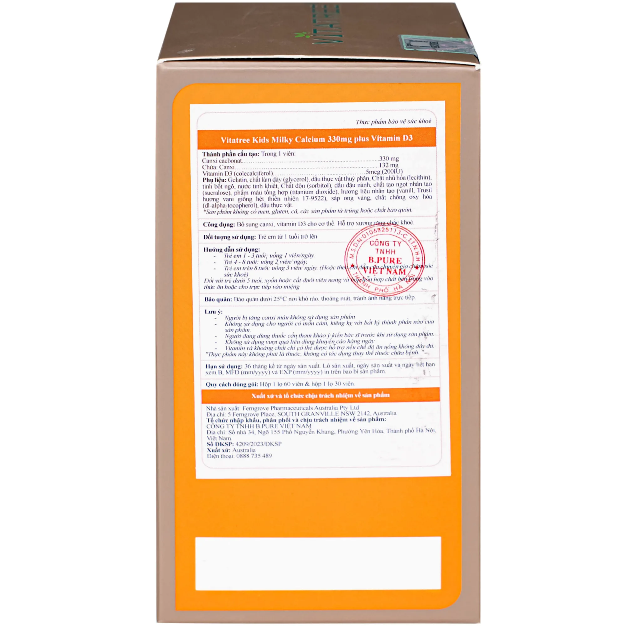 Hình ảnh Viên uống bổ sung canxi, Vitamin D3, giúp xương răng chắc khoẻ Vitatree Kids Super Milky Calcium 330mg plus Vitamin D3 (Hộp 60 viên)