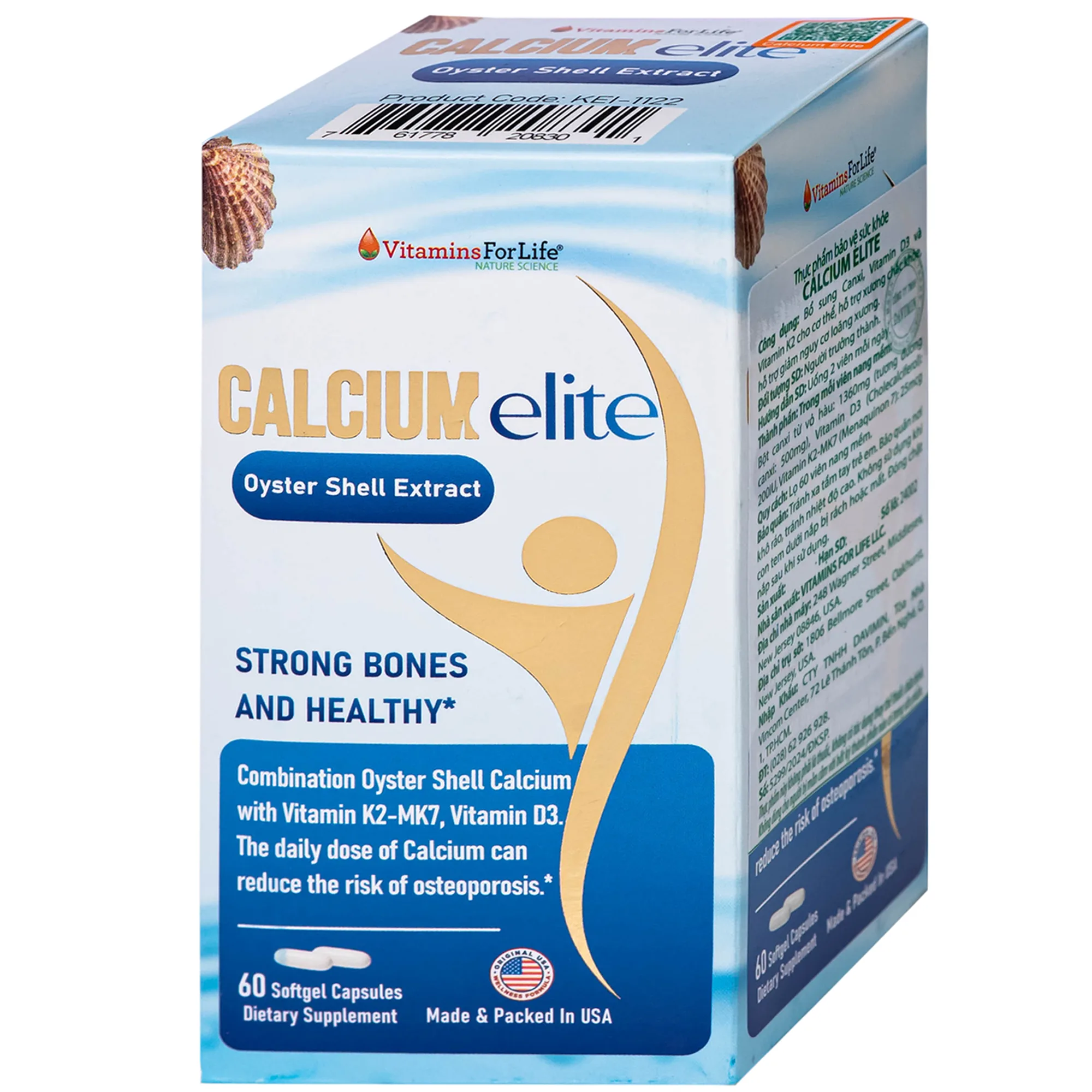 Hình ảnh Viên uống bổ sung canxi, Vitamin D3 và Vitamin K2 cho cơ thể, hỗ trợ xương chắc khoẻ CalciumElite Vitamins For Life (Hộp 60 viên)