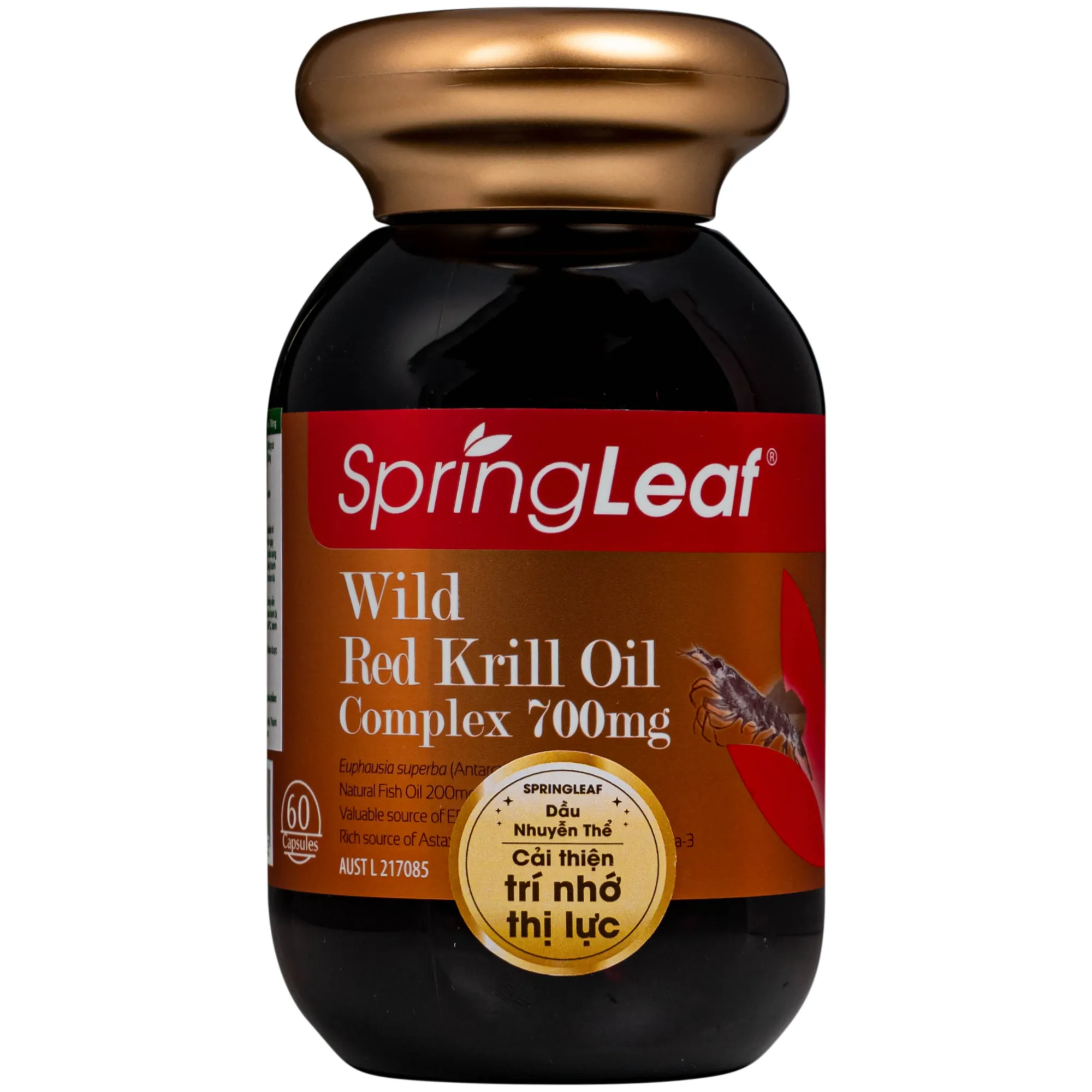 Hình ảnh Viên uống bổ sung DHA, EPA cho cơ thể, hỗ trợ cải thiện trí nhớ và thị lực Spring Leaf Wild Red Krill Oil Complex 700mg (Lọ 60 viên)